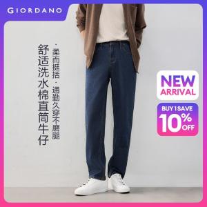 GIORDANO Men Jeans Five-Pocket Mid Rise Washed Denim Pants Straight Leg Fashionable Casual Regular Jeans 13116183