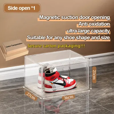 transparent sneaker shoes rack cabinet Acrylic Shoe Box Magnetic Clear Stackable Organizer Large Space Container Storage