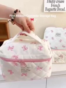Ribbon Cotton Cosmetic Bag Bow Makeup Bag Make Up Pouch Storage Hanging Bag Travel Storage Bag 1002