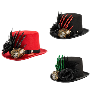 Victorian Theme Gothic Tall Hat with Goggles Skeleton Hand For Carnivals Halloween Costume Event Dressingup Headwear