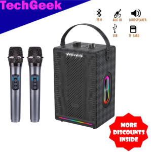 TG QIXI SK-2079 Bluetooth V5.0 Karaoke Speaker HiFi Sound Quality Leather Design with Dual Wireless Microphone