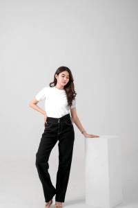 Celana Panjang Kulot Jeans Wanita Highwaist Variasi Pinggang X Rawis Kancing Stainlis Model Terbaru