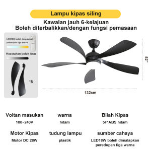 52-inch ceiling fan silent DC motor ABS white fan blades 6-speed remote control with reversible/timing function suitable for living rooms dining rooms bedrooms homes and other places.