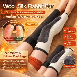 De Velvet Silk Rabbit Fur Extended Knee Pads Warm Non-Slip Thermal Knee Pads Thick Leggings Arthritis Support Extra Long Design德绒蚕丝兔毛加长护膝