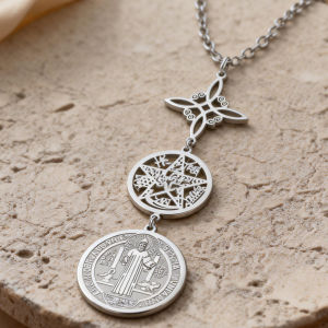 Triple Protection Necklace With Witch Knot Pentagram Tetragrammaton St. Benedict Stainless Steel Spiritual Symbol Amulet Jewerly