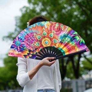 DAWEIF Colorful Large Folded Hand Fan Fans with Lights Folding Rainbow Folding Fan Folding Fan Rave 33cm Foldable Handheld Rave Fan Decoration