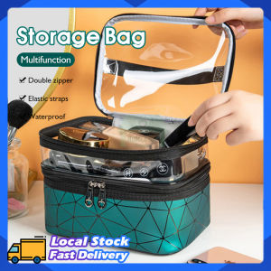 Double Layer Makeup Bag Big Capacity Waterproof Clear Travel Cosmetic Bag Beauty Make Up Brush Organizer Women Toiletry Storage Bag