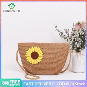 [Fast Delivery] Women Fashion Straw Weave Flower Zipper Shoulder Crossbody Bag Beach Purse