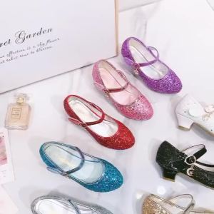 Girls High Heels Children Leather Shoes Korean Version Princess Single Sequined Student Dance Spring Autumn