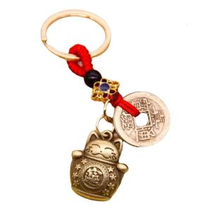 Fortune Cat Key Holder Faux Brass Finish Sturdy Rusts Resistant Lightweight Perfect For Feng Shui Enthusiasts