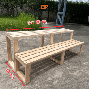 ชั้นวางกระถาง 2 ระดับ ไม้สนแท้ เซตเตี้ย+สูง สำหรับจัดสวนและตกแต่งบ้าน Plant shelf