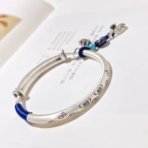 Authentic 9999 Pure Silver Cat Eye Bracelet for Women Solid Versatile Brushed Sterling Silver Bangle Niche Design Silver Bracelet Gift
