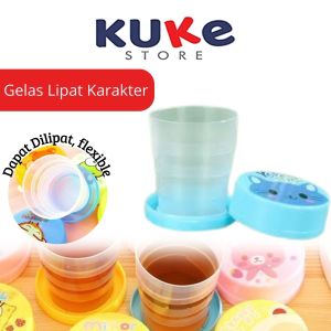 KUKE Gelas Lipat Mini Plastik Lucu Portabel Traveling / Tempat Minum Lipat Karakter Sovenir Hadiah Anak