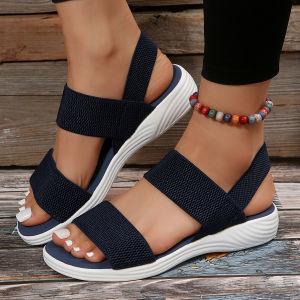 Free Shipping Plus-Size WomenS Summer Sandals Flat-Soled With A Slight Heel Thick Soles Open-Toe Design Elastic Straps And A Roman-Style Design