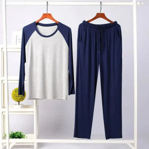New Mens SpringSummer ModaL 2PCS Pajamas Sets Homewear Soft Large Size Sleepwear Sets for Men Casual Loose Pant Sets Male