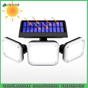 Sikiwind 112 LED Solar Motion Lights IP65 Waterproof 3 Heads Flood Light with 3 Modes 6000-6500K for Exterior Outside Garage House