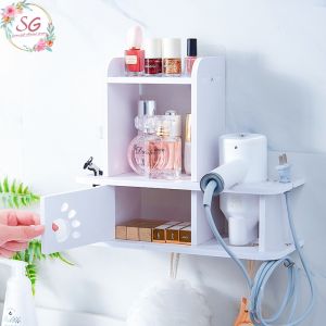 ชั้นวางของแบบแขวนติดผนัง ชั้นเก็บเครื่องเป่าผมในห้องน้ําสไตล์มินิมอล ชั้นวางของติดผนัง