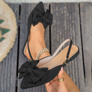Free Shipping WomenS Ready-To-Wear Summer Sandals With A Bow Fabric Upper Pointed Toe And Open Back Design Flat-Soled