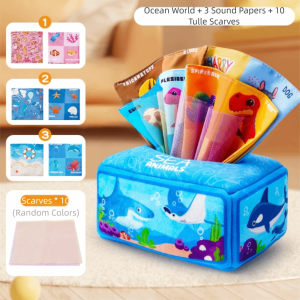 CHLOCH with Sensory Crinkle Paper Baby Tissue Box Toy Education Montessori Finger Exercising Early Learning Toy Cartoon Pulling Game Baby Tearing Tissue Box 6-18 Month