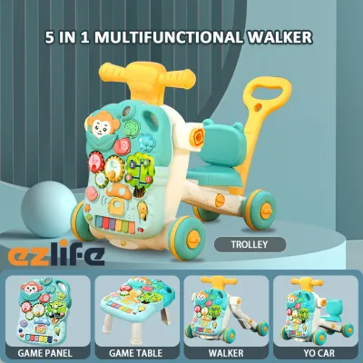 ⭐6 in 1⭐Baby Walker & Handle Multi-functional Anti-o-leg Adjustable Walking Car Push Walker Gear With Music