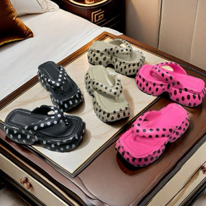 [Free Shipping] Trendy Parisian Summer Letter Print Casual Fashion Versatile Thick-Soled Beach High-Heel 8.5Cm Flip-Flops for Women