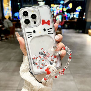 Case For iPhone 16ProMax 15Pro 14Pro 13ProMax iPhone11 Transparent Flowing glitter Cute KittyT Cat Phone Casing 16Plus