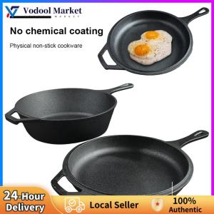 【Vodool】 10 Inch Iron Chefs Pan Pre-Seasoned Fry Pan with Handle for Frying Baking Grilling Indoor Outdoor Cooking