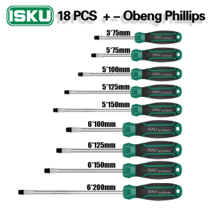 ISKU Obeng Magnet + - Plus Minus 18pcs/Obeng Set Kombinasi Tip Magnetik 18pcs