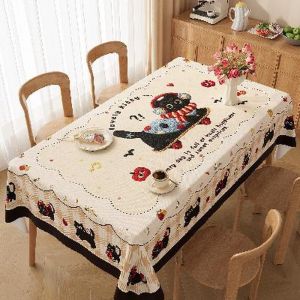 New Cartoon Embroidery Tablecloth Waterproof Oil Proof Washable Coffee Table Cover for 4-12 Seats
