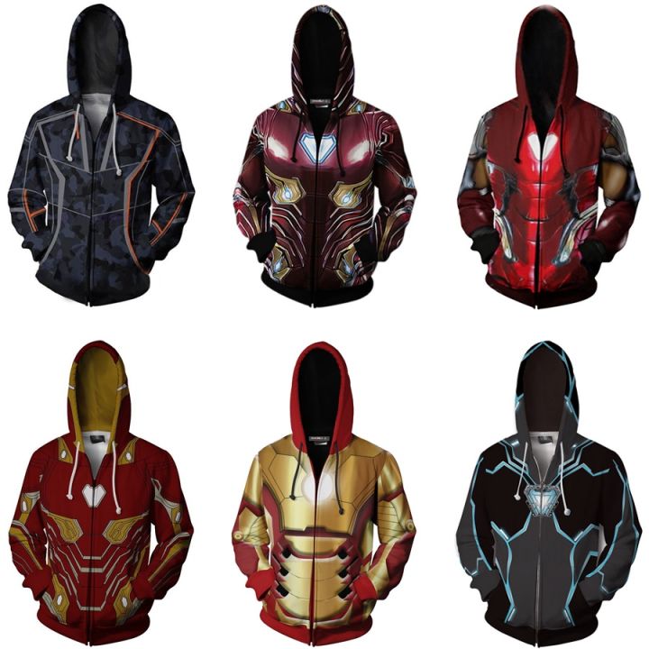 Iron Man Zip Up Hoodie Tony Stark Jacket Men Casual Sweatshirts