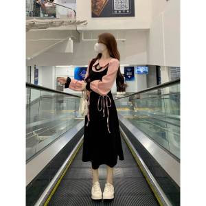 váy đen phối hồng đan dây tay bèo cute dễ thương JARI đi học đi chơi đi cafe xinh xẻo