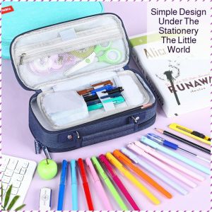 Stationery Box Smooth Zipper Large Capacity Stationery Bag Handheld Multilayer Pen Slot Practicality