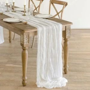 MAULLY 90x180/300cm Table Runners Rustic Country Vintage Cheesecloth Table Setting Long Semi-Transparent Gauze Tablecloth Beach Wedding
