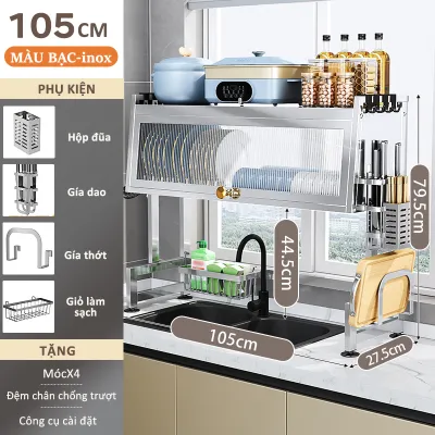 Gslife Kệ Tủ Nhà Bếp Đa Năng Trên Bồn Rửa Thép Carbon 2 Tầng ĐenTiết Kiệm Không Gian