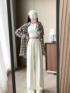Ice Silk Milk Fu Yamamoto Pants Women Summer 2025 New Casual Petite Sweatpants Lazy Style White Wide-Leg Pants
