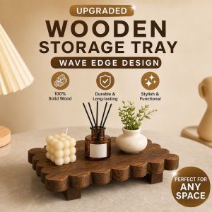 Wooden Storage Tray Pedestal Stand Solid Wood Boho Farmhouse Riser Soap Dish Holder Bathroom Vanity
