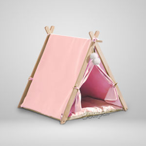 Cozy Wooden Frame Pet Tent House for Cats and Small Dogs Indoor Teepee Bed with Soft Cushion Breathable Canvas