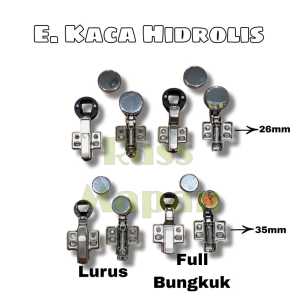 2 PASANG Engsel Sendok Kaca Hidrolis Lemari Buffet Etalase Diameter Coak 26mm 35mm