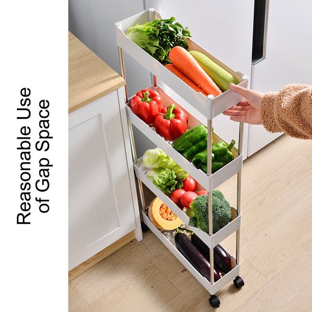 Home 4 Tier Utility Cart Rolling Cart White Office Wheels Metal Storage Cart Rolling Utility Cart Hooks Bathroom Cart Adjustable Shelves Mobile Storage Organizer