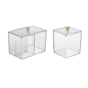 Decorative Clear Plastic Cosmetic Container Swab Holder Dustproof Vanity Desk Organizers Cosmetic Organizers Jar