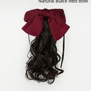 ERYRG Wavy False Soft Kids Cute Princess Kids Headwear Fluffy Birthday Gifts Children Curly Ponytail Wig Red Bows Knot Ponytail Bow Ponytail Hairpiece Hair Extensions