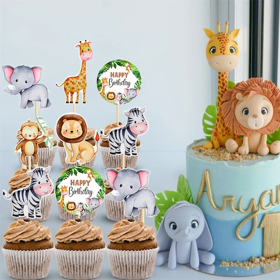 Buy Set of Animal Cake Toppers, Safari, Jungle Themed Party, Gold, Natural  Colour, Kids Birthday Party, Cake Decoration. Online in India - Etsy