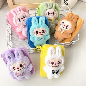 CARING PETS Candy Color Fur Labubu Keychain PP Cotton Dolls Labubu Coin Purse Soft Storage Bag Mini Square Wallet Friend Gifts
