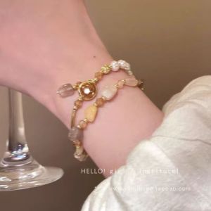 Double-layer stacked natural stone imitation pearl beaded bracelet niche design light luxury high-end exquisite temperament versatile jewelry