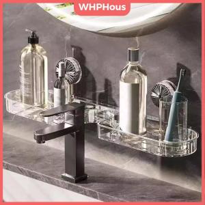 WP💓💛💖 Wash Basin Suction Cup Rack Wall Mounted Punch-free Storage Rack Detachable Washable Load-bearing Rack Punch-free Acrylic Shelf