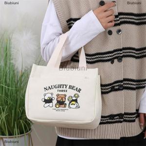 [COD] Biubiuni Cartoon Cute Printed Pattern Canvas Versatile Handbag Office Worker Lunch Bag Tote Bag