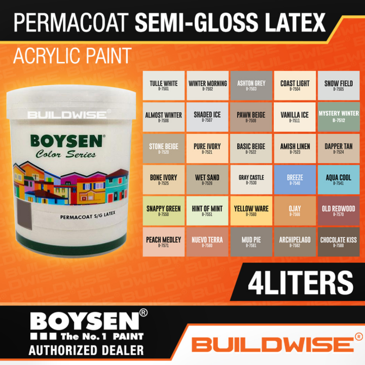 Boysen Permacoat Semi-Gloss Latex Paint 4L / 4 Liters B-7501 To B-7588 ...