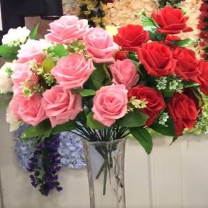 NUBE 12 Heads Real Happy Silk Flower Mini Rolled Edge Fake Rose Flowers Bouquet Photography Photo Gift Valentines Day Natural Flower Home Decorative