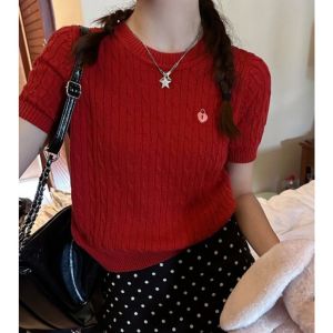 Women Short Sleeve Knit Top Slim Fit Korea Crop Sweater Casual Shirt Baju Wanita 女生上衣