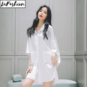LuFashion Night Dress for Women Summer Chiffon Long Sleeve Blouse Pyjamas Home Clothes